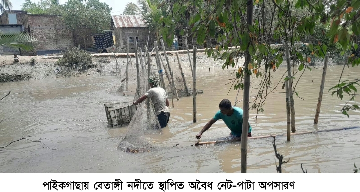 পাইকগাছায় বেতাঙ্গী নদীতে স্থাপিত অবৈধ নেট-পাটা অপসারণ
