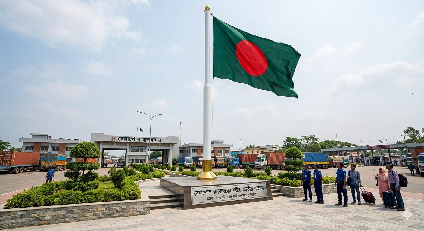 বেনাপোলে দেশের সবচেয়ে উঁচুতে উড়তে যাচ্ছে বাংলাদেশের পতাকা